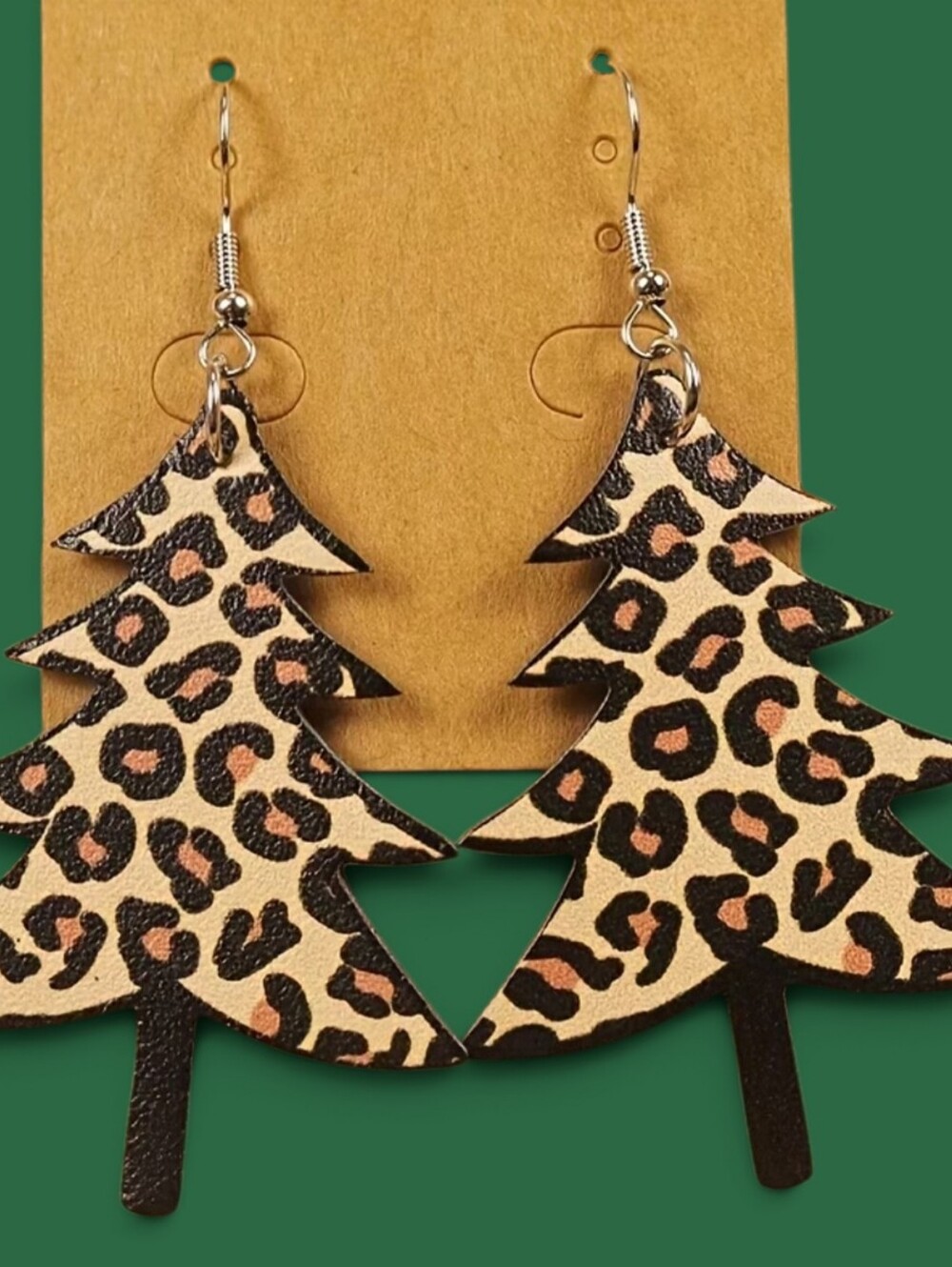 NWT* Christmas Tree, Leopard Print, Black, Dangle, Hanging Earrings* NEW